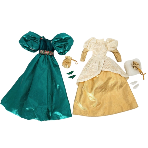 Barbie Holiday Collection Green & Gold Party Dresses (Set of 2 Doll Outfits) - Picture 1 of 9